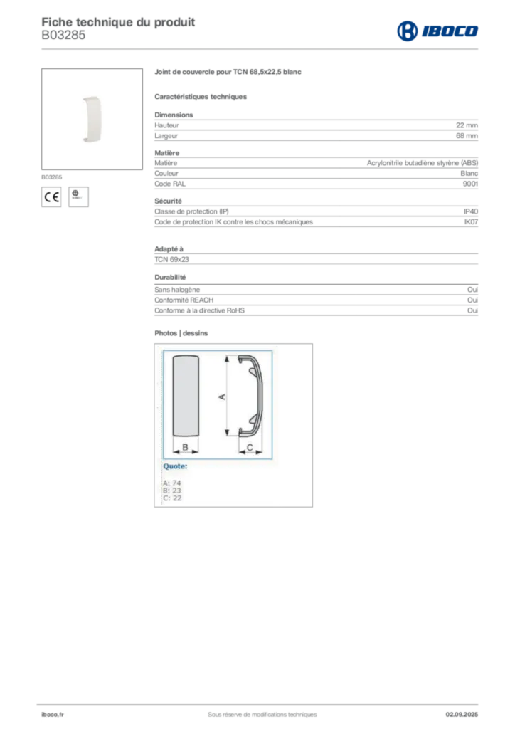 Image Iboco Fiche technique du produit B03285 | Hager France