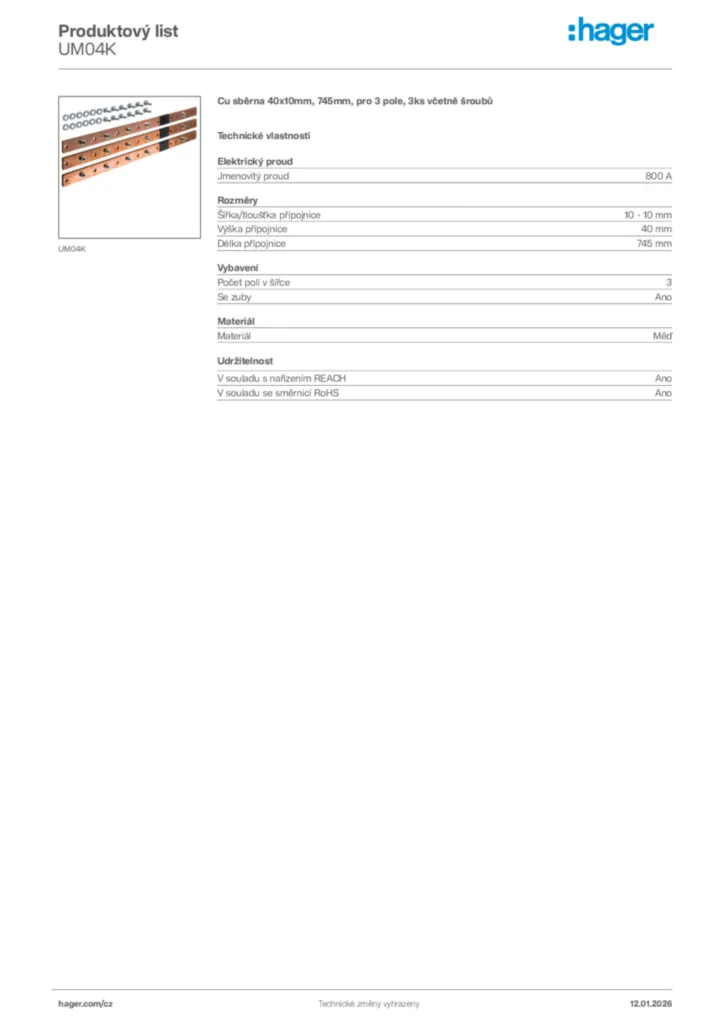 Obrázek Hager Product data sheet UM04K | Hager