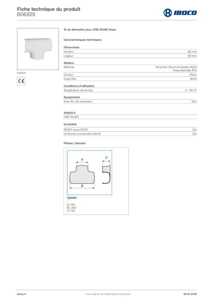 Image Iboco Fiche technique du produit B06828 | Hager France