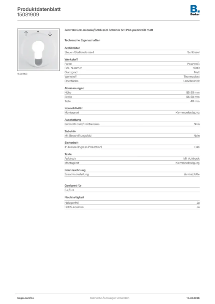 Bild Berker Produktdatenblatt 15081909 | Hager Deutschland