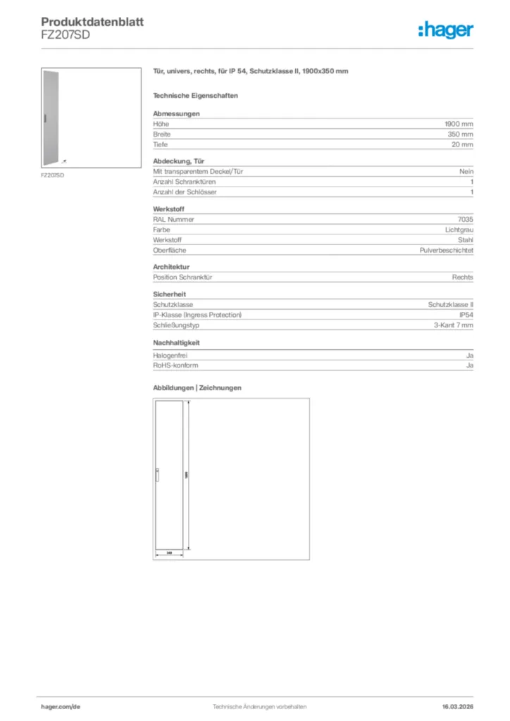 Bild Hager Produktdatenblatt FZ207SD | Hager Deutschland