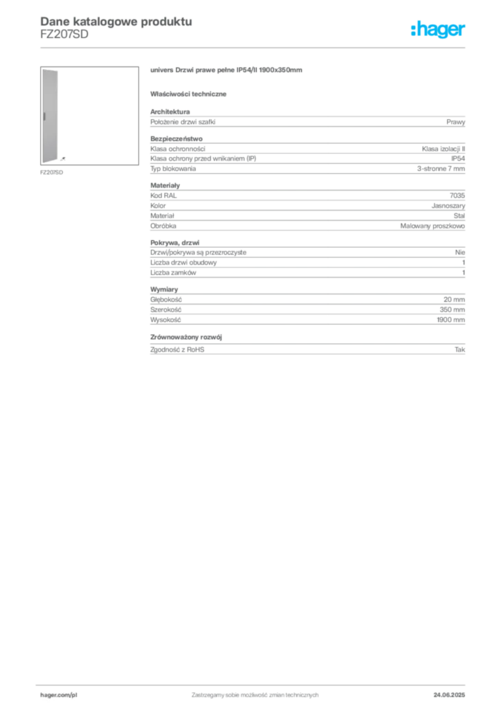 Zdjęcie Hager Karta katalogowa FZ207SD | Hager Polska