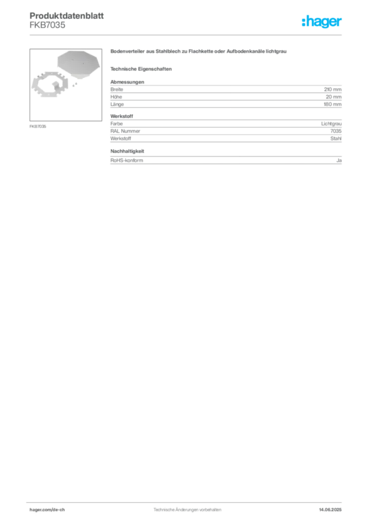 Bild Hager Produktdatenblatt FKB7035 | Hager Schweiz