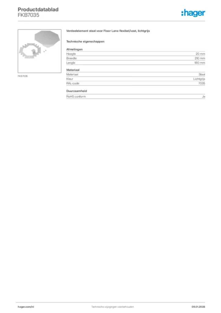 Afbeelding Hager Productdatablad FKB7035 | Hager Nederland
