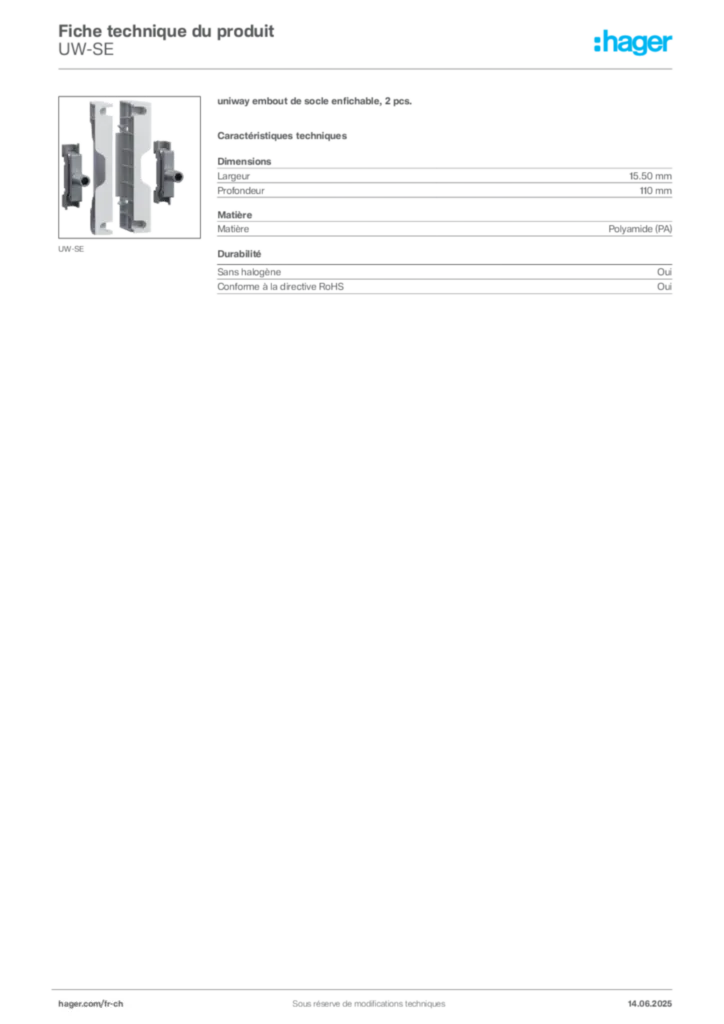 Image Hager Fiche technique du produit UW-SE | Hager Suisse