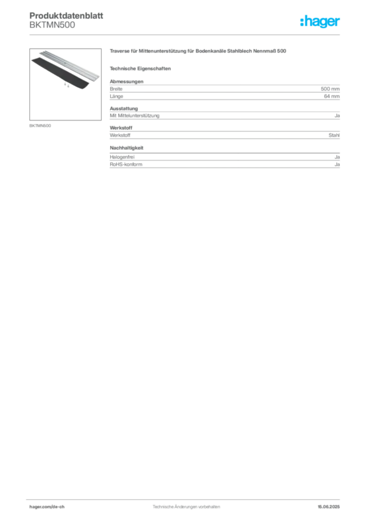 Bild Hager Produktdatenblatt BKTMN500 | Hager Schweiz