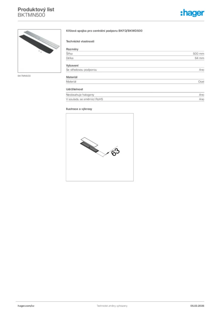 Obrázek Hager Product data sheet BKTMN500 | Hager