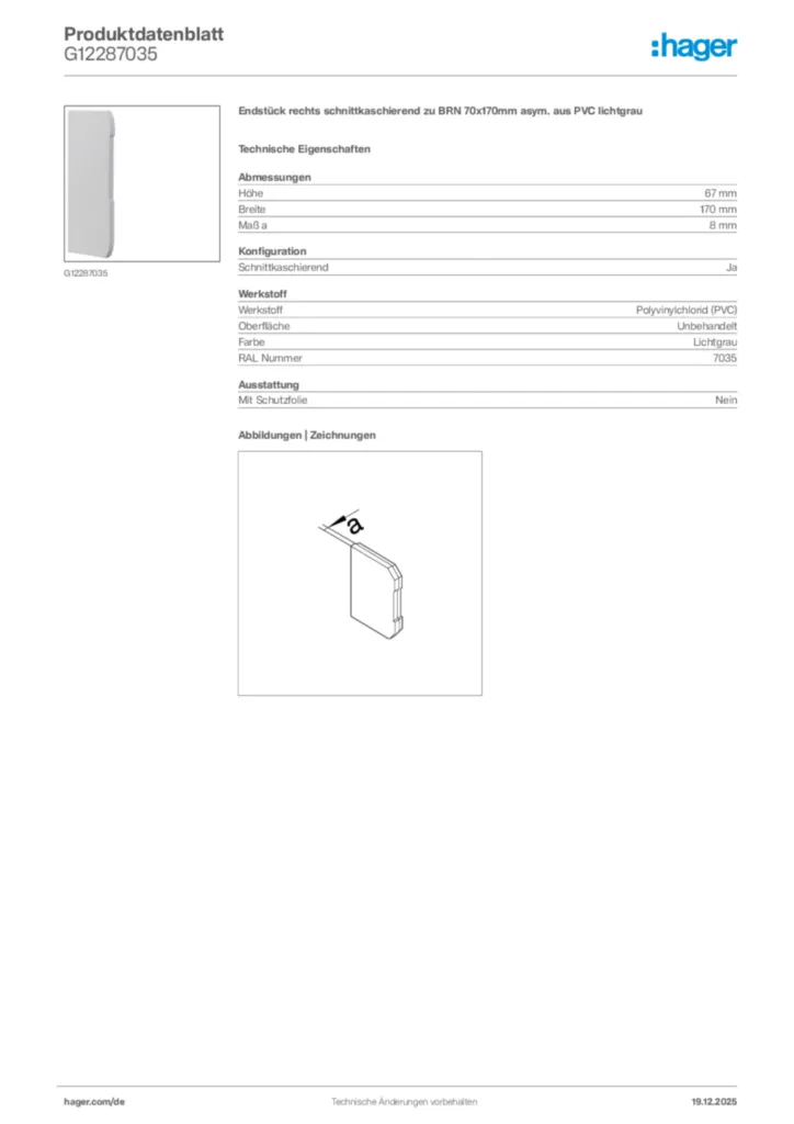 Bild Hager Produktdatenblatt G12287035 | Hager Deutschland