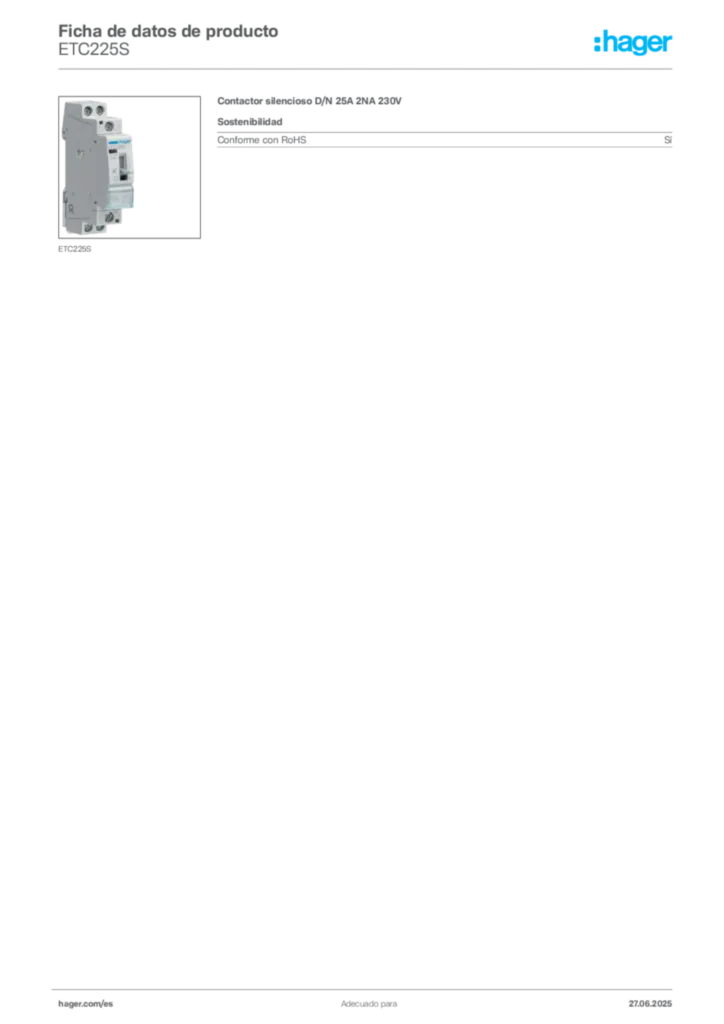 Imagen Hager Ficha de datos de producto ETC225S | Hager España
