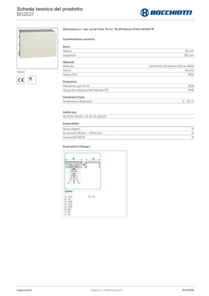 Immagine Bocchiotti Scheda tecnica del prodotto B02537 | Hager Italia