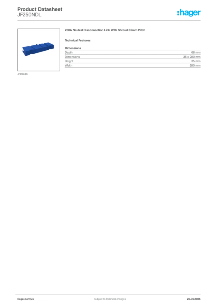 Image Hager Product data sheet JF250NDL  | Hager