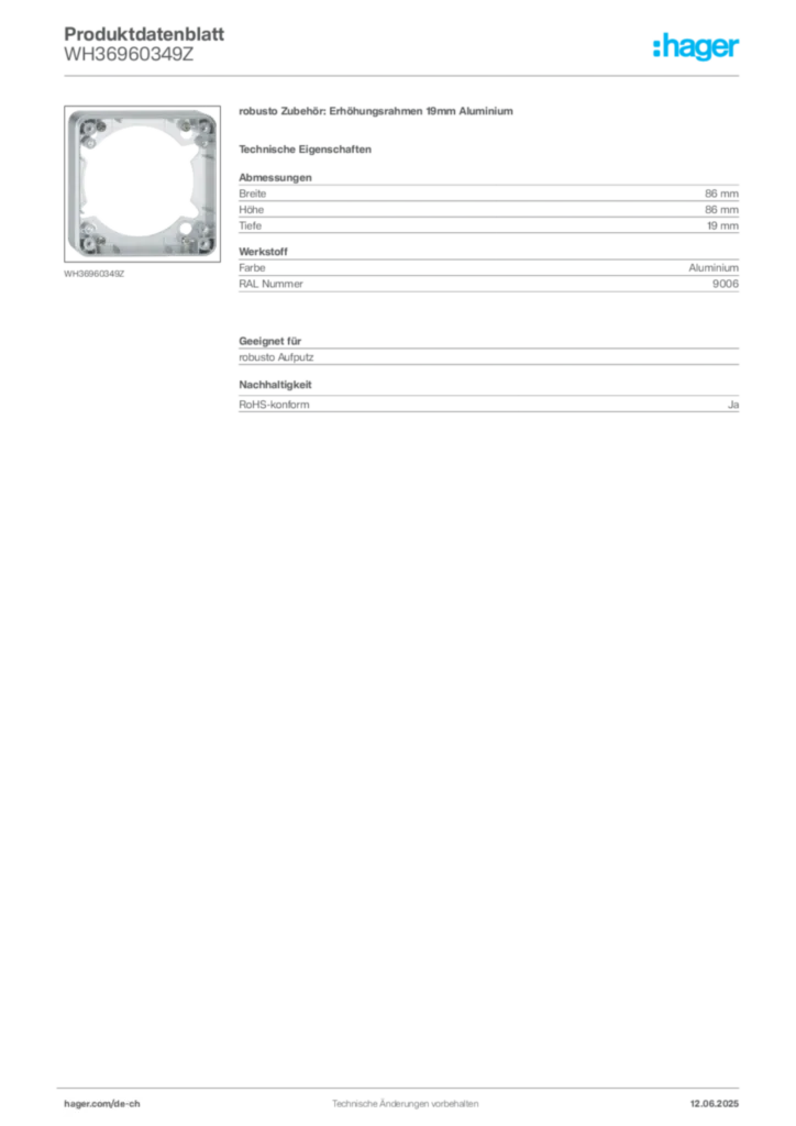 Bild Hager Produktdatenblatt WH36960349Z | Hager Schweiz