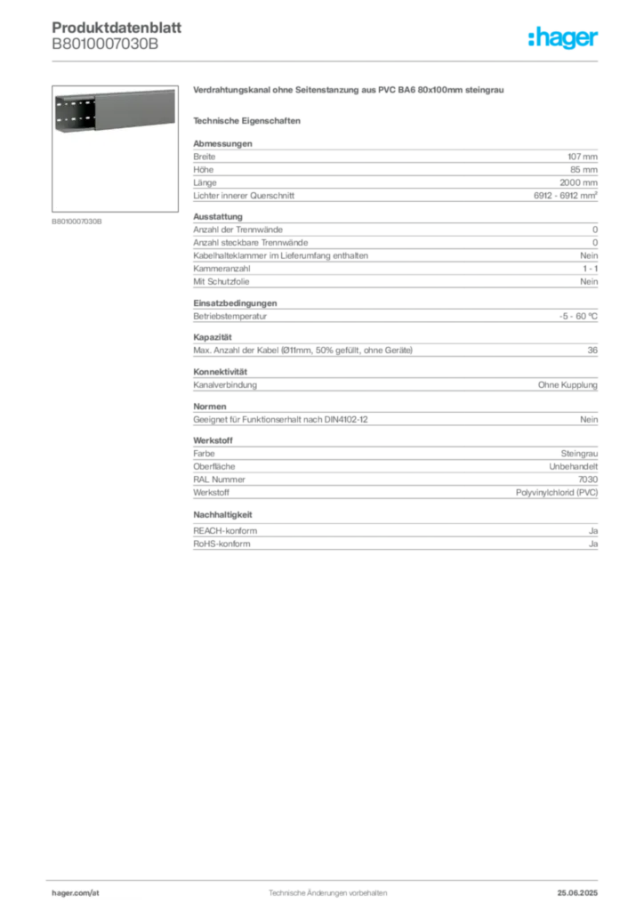 Bild Hager Produktdatenblatt B8010007030B | Hager Deutschland