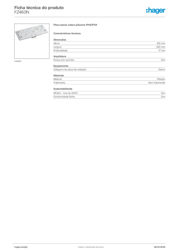 Imagem Hager Ficha técnica do produto FZ460N | Hager Portugal