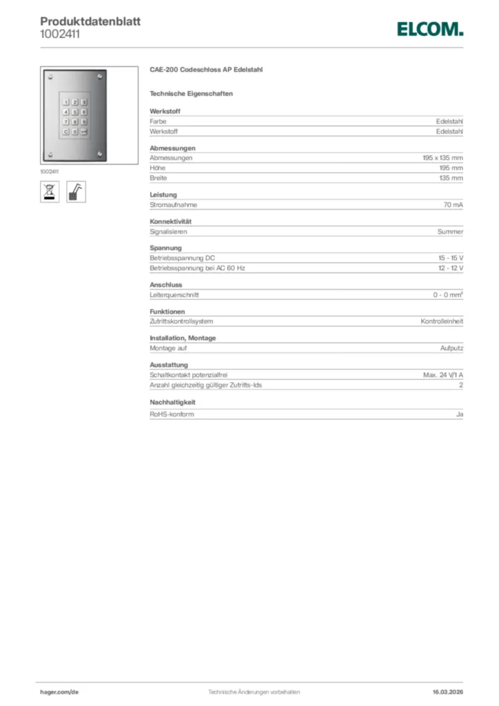 Bild Elcom Produktdatenblatt 1002411 | Hager Deutschland