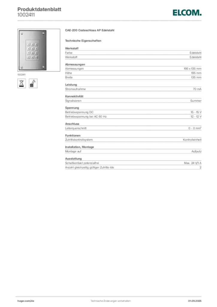 Bild Elcom Produktdatenblatt 1002411 | Hager Deutschland