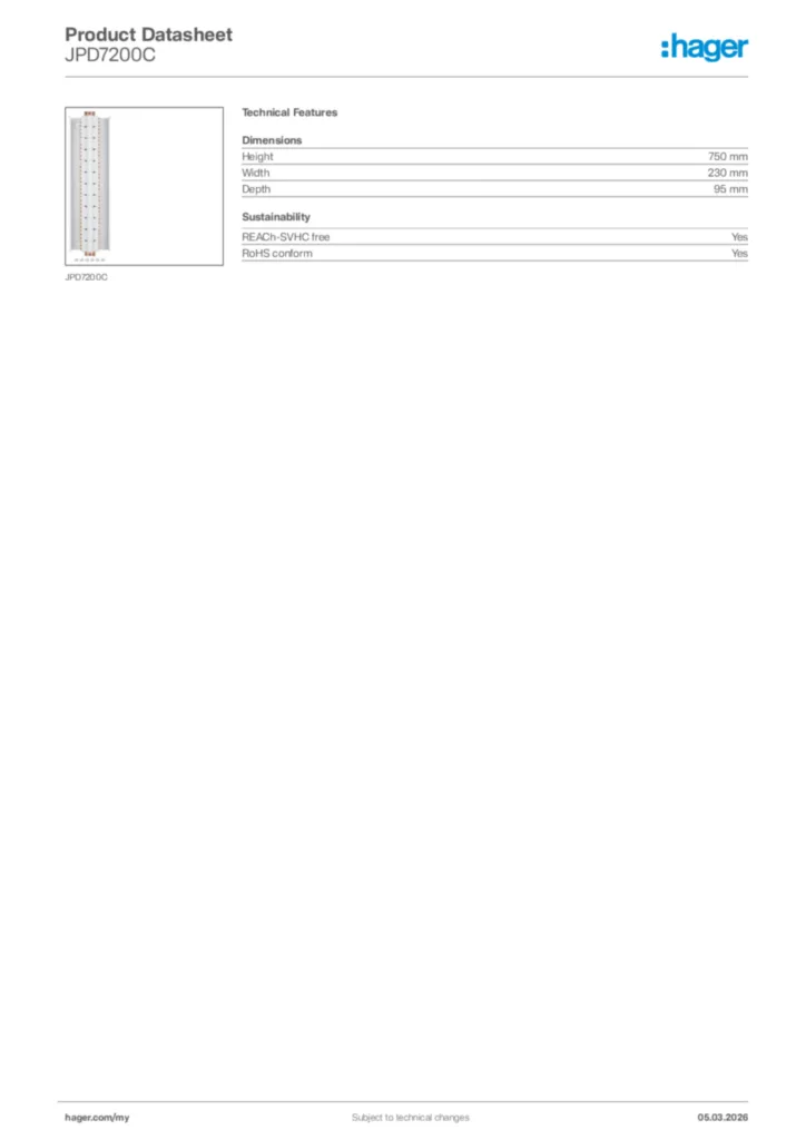 Image Hager Product data sheet JPD7200C  | Hager