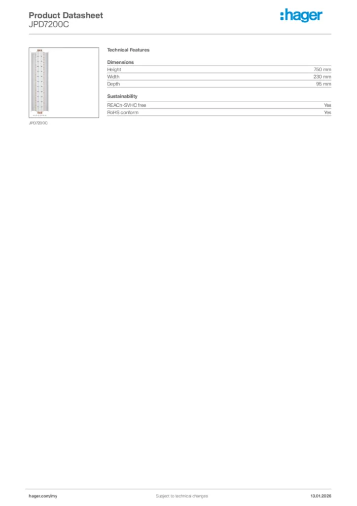 Image Hager Product data sheet JPD7200C  | Hager