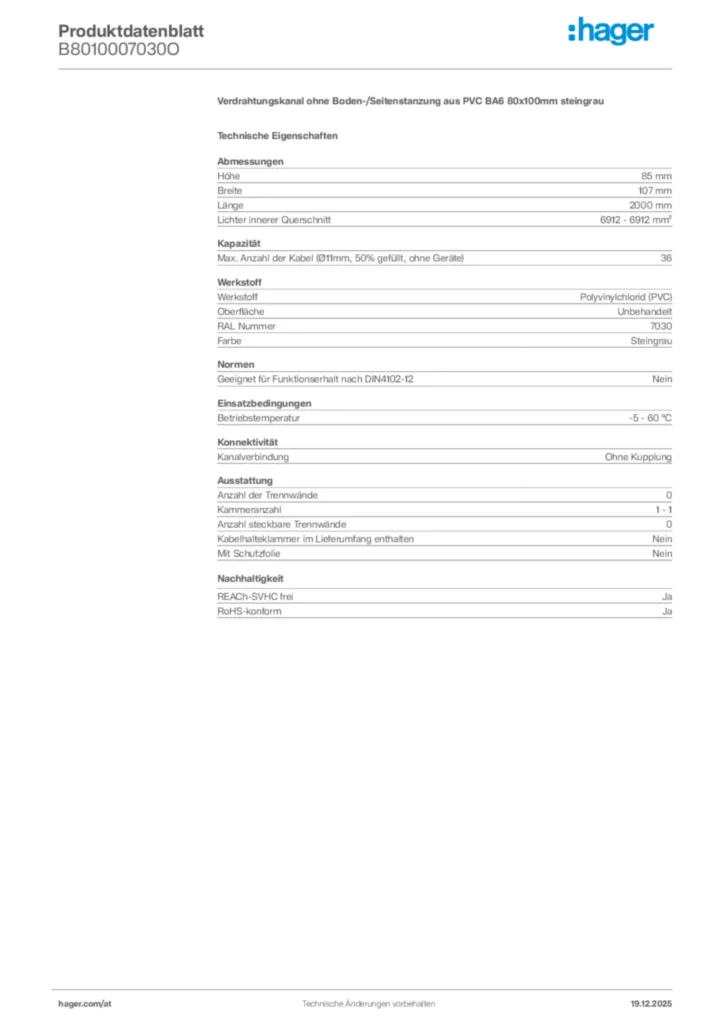 Bild Hager Produktdatenblatt B8010007030O | Hager Deutschland