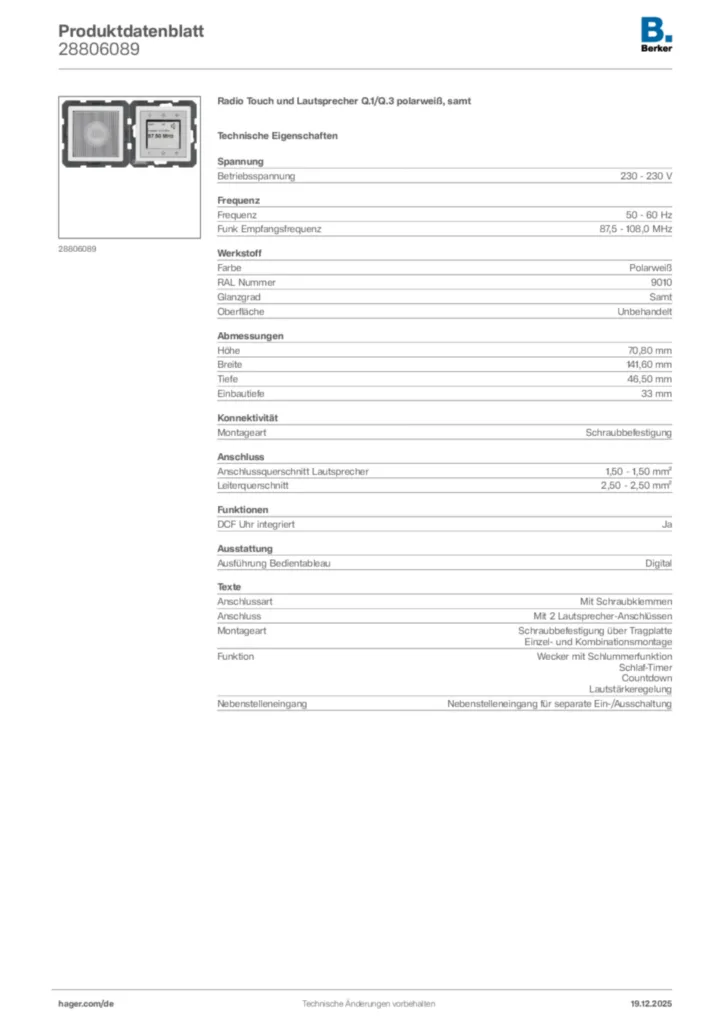Bild Berker Produktdatenblatt 28806089 | Hager Deutschland