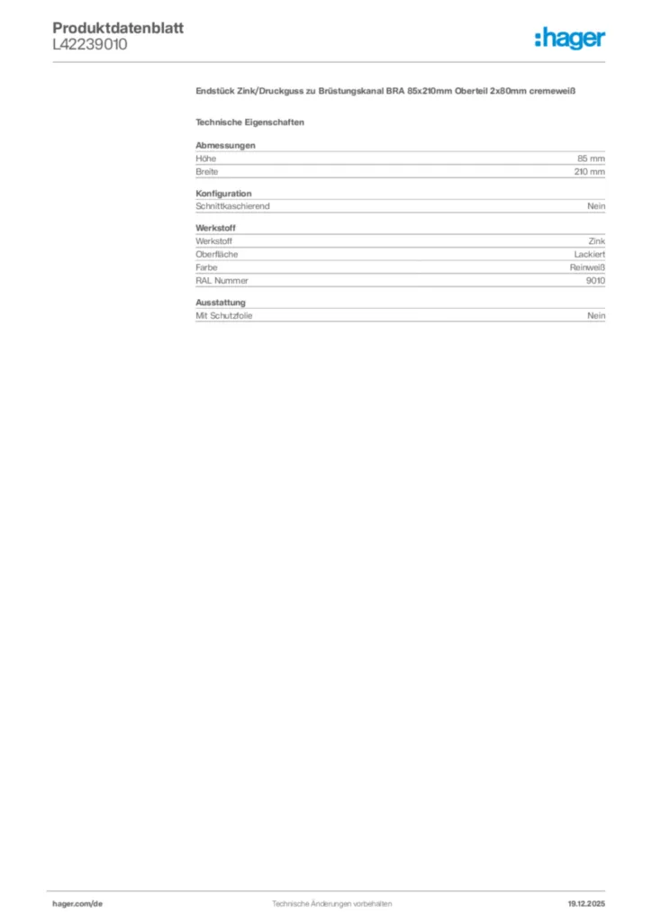 Bild Hager Produktdatenblatt L42239010 | Hager Deutschland