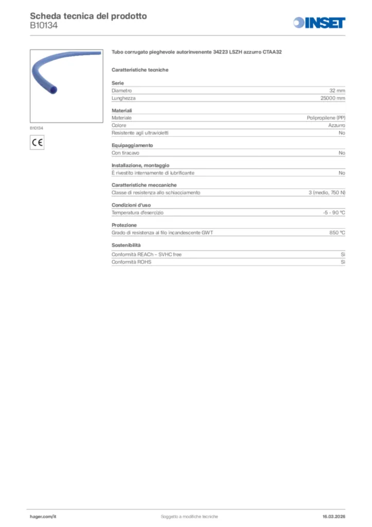 Immagine Inset Scheda tecnica del prodotto B10134 | Hager Italia