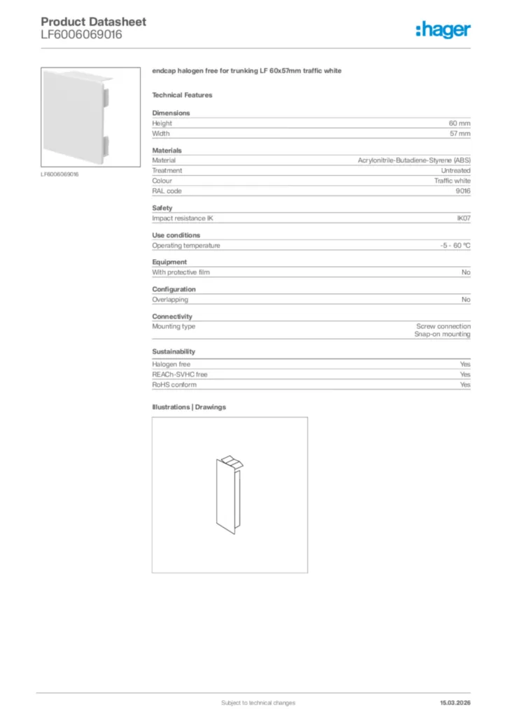 Image Hager Product data sheet LF6006069016  | Hager Africa