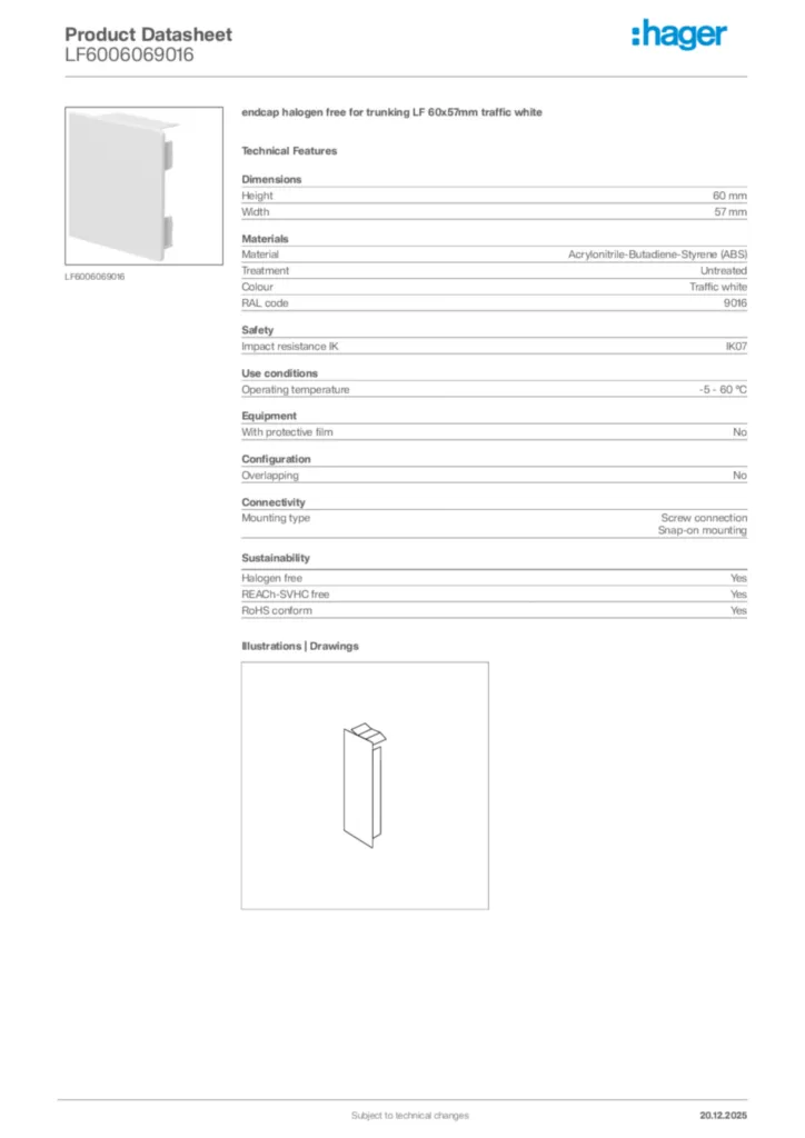 Image Hager Product data sheet LF6006069016  | Hager Africa