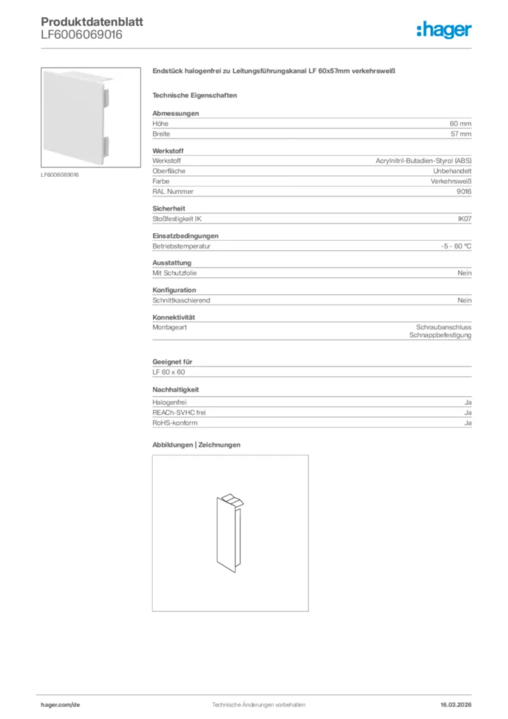 Bild Hager Produktdatenblatt LF6006069016 | Hager Deutschland