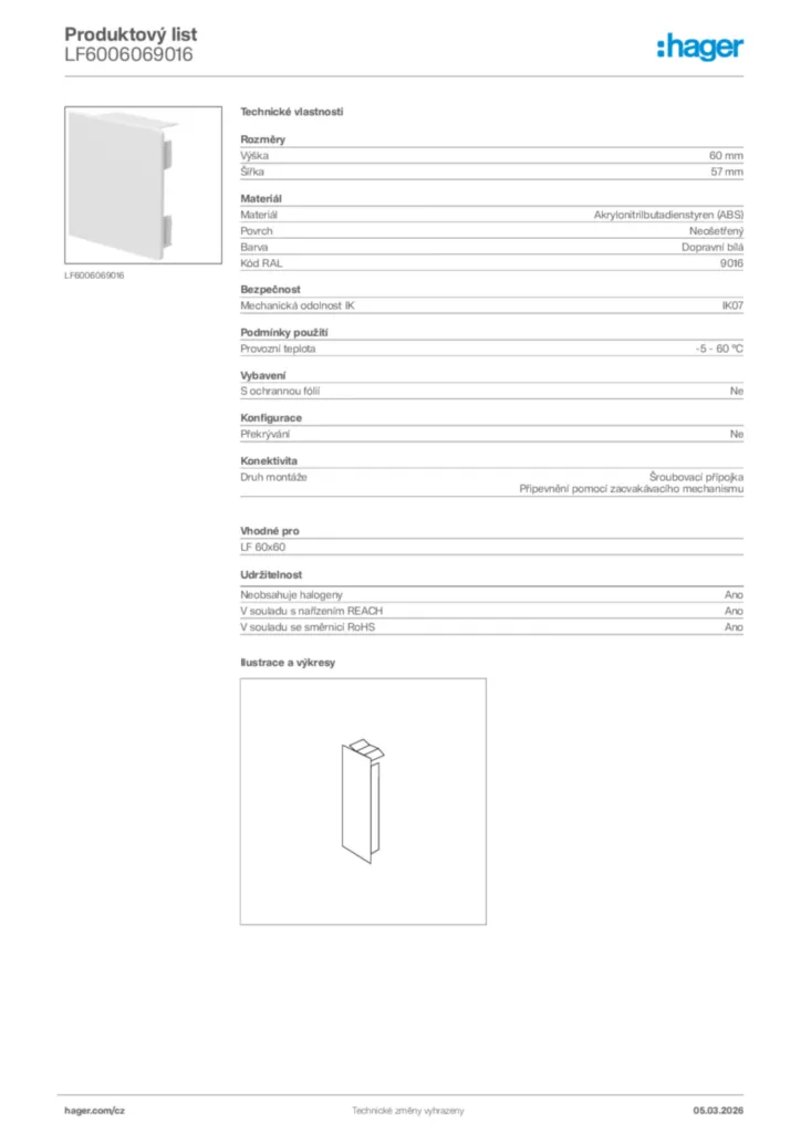 Obrázek Hager Product data sheet LF6006069016 | Hager