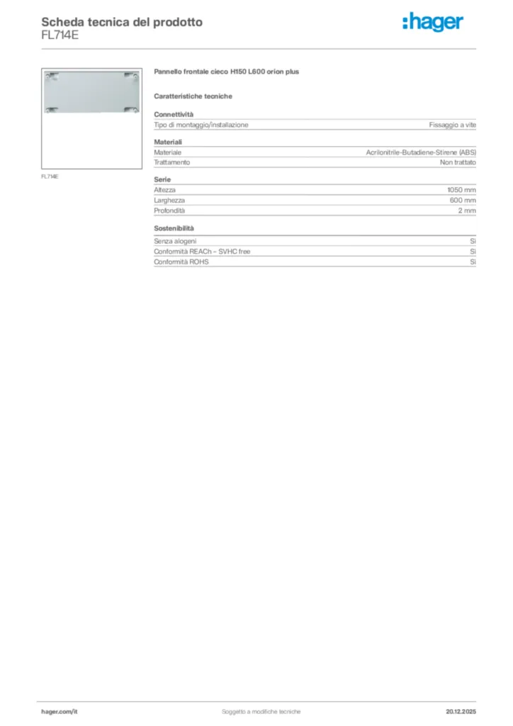 Immagine Hager Scheda tecnica del prodotto FL714E | Hager Italia
