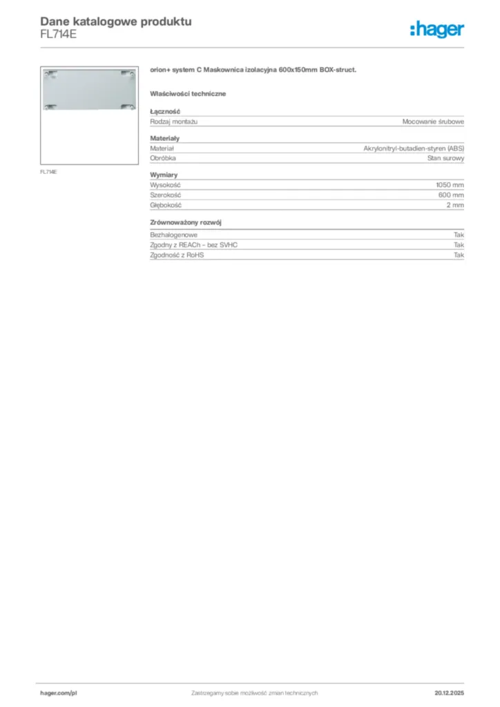 Zdjęcie Hager Karta katalogowa FL714E | Hager Polska