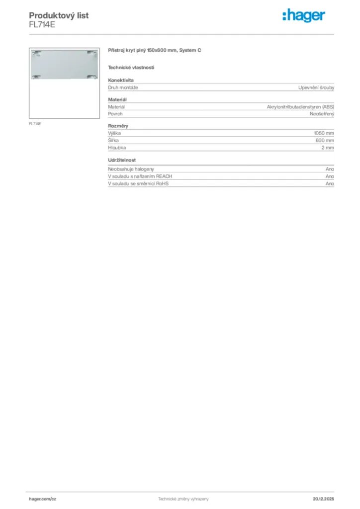 Obrázek Hager Produktový list FL714E | Hager