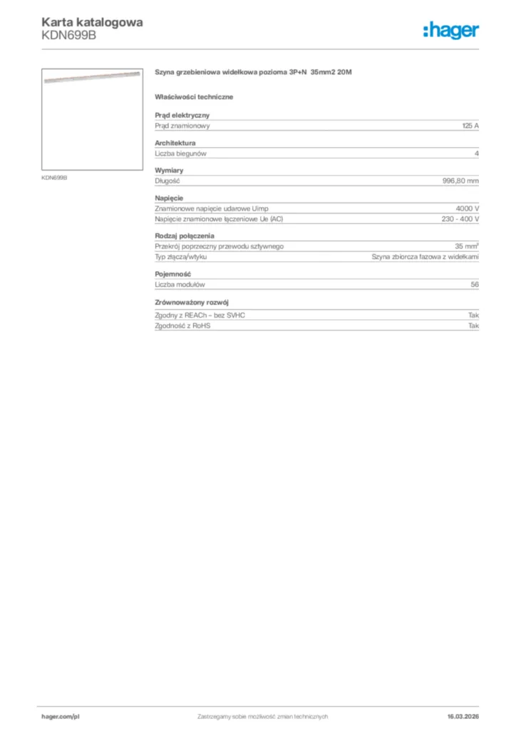 Zdjęcie Hager Karta katalogowa KDN699B | Hager Polska