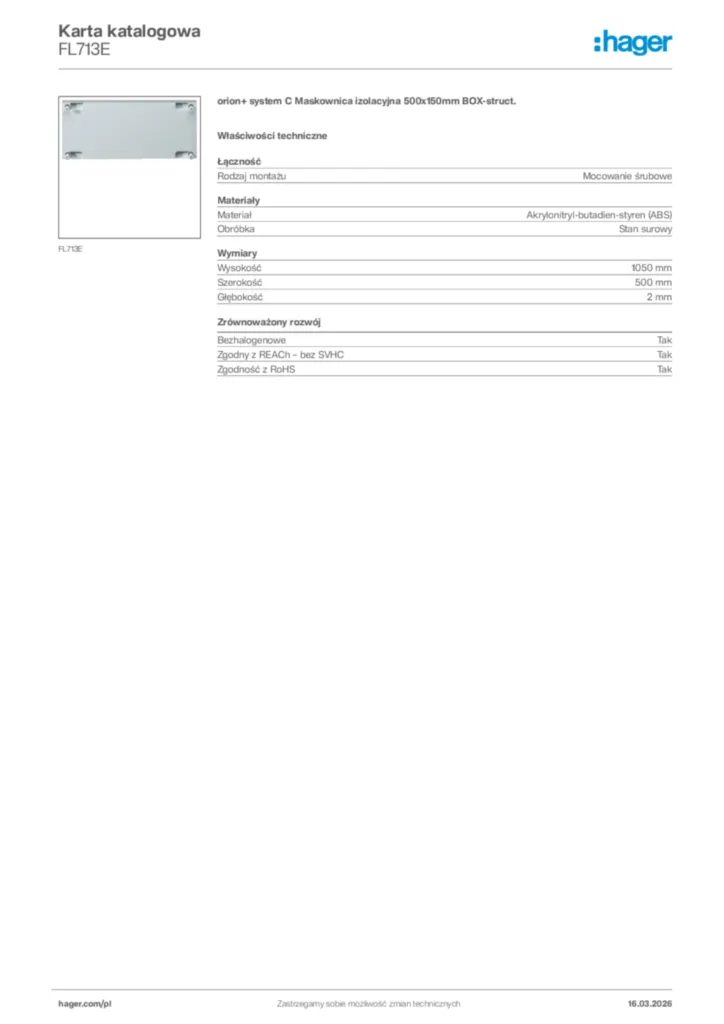 Zdjęcie Hager Karta katalogowa FL713E | Hager Polska