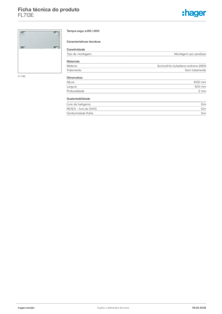 Imagem Hager Ficha técnica do produto FL713E | Hager Portugal
