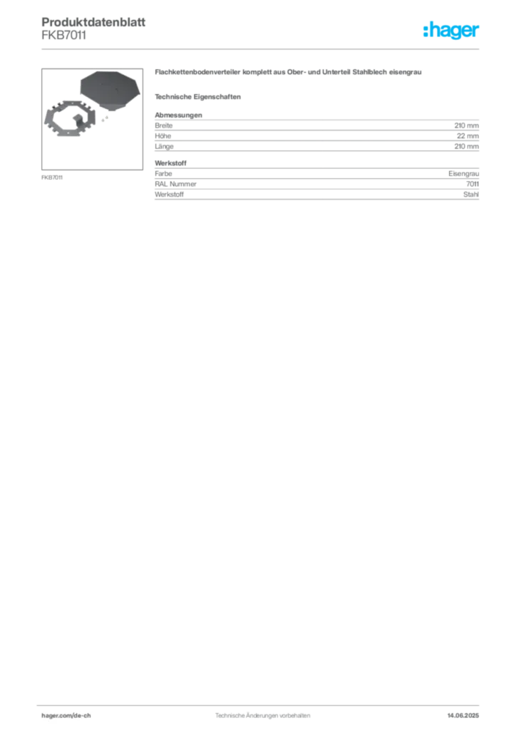 Bild Hager Produktdatenblatt FKB7011 | Hager Schweiz
