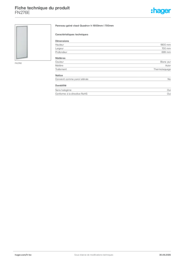 Image Hager Fiche technique du produit FN276E | Hager Belgique