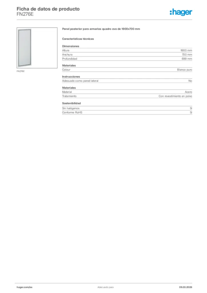 Imagen Hager Ficha de datos de producto FN276E | Hager España