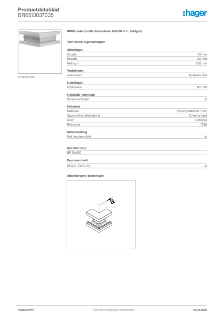 Afbeelding Hager Productdatablad BR6513037035 | Hager Nederland