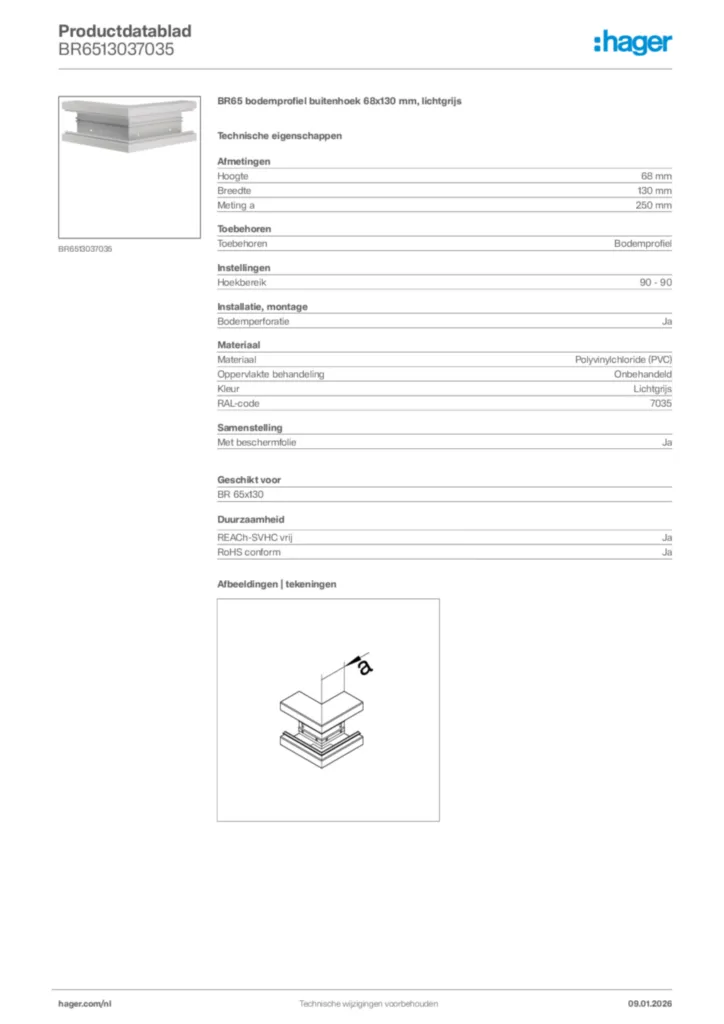 Afbeelding Hager Productdatablad BR6513037035 | Hager Nederland