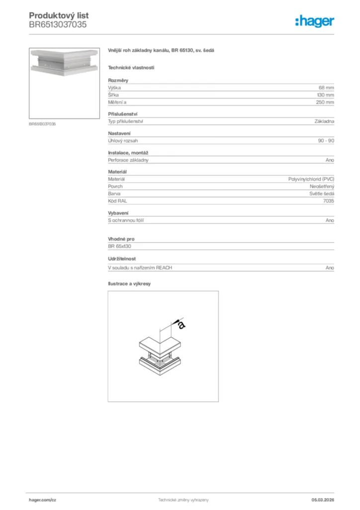 Obrázek Hager Product data sheet BR6513037035 | Hager