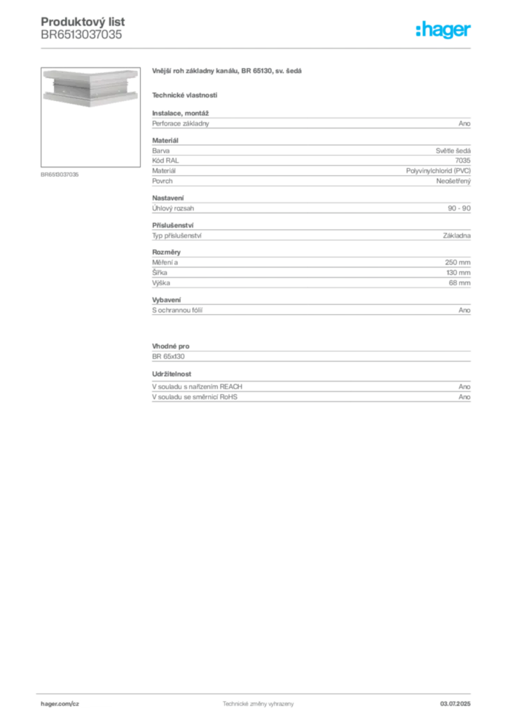 Obrázek Hager Produktový list BR6513037035 | Hager