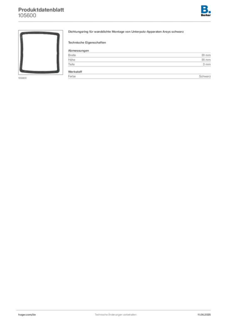 Bild Berker Produktdatenblatt 105600 | Hager Deutschland