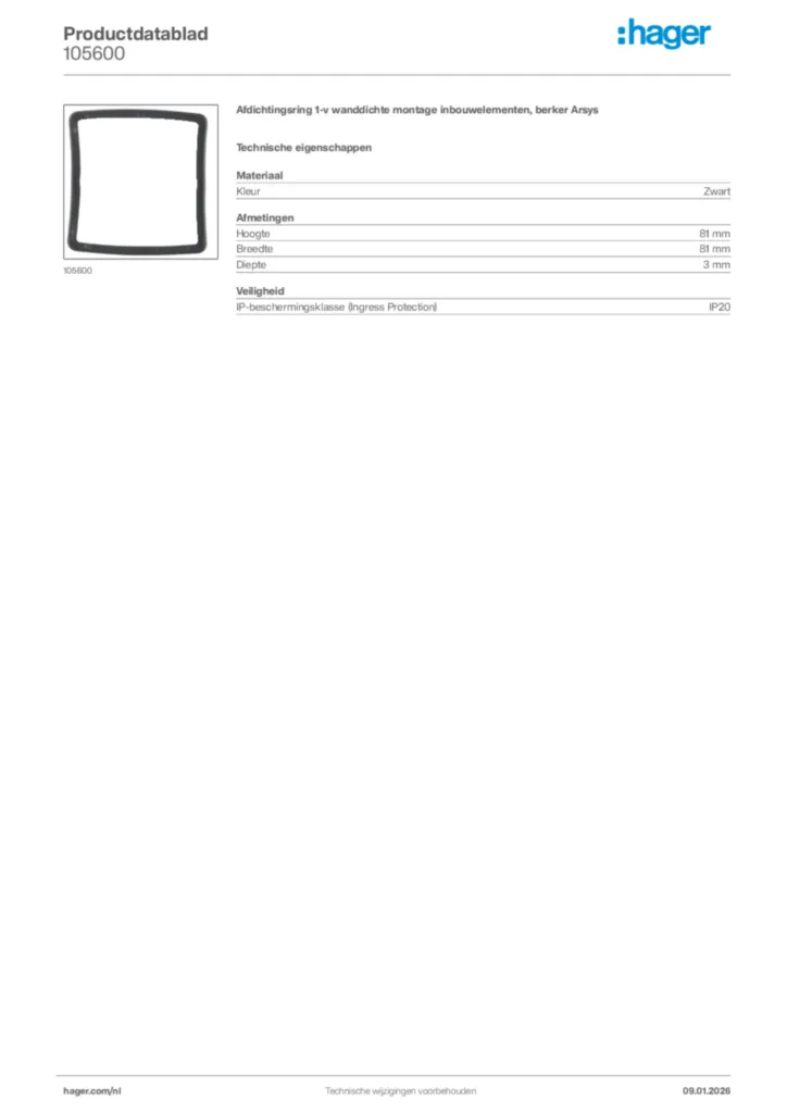 Afbeelding Hager Productdatablad 105600 | Hager Nederland