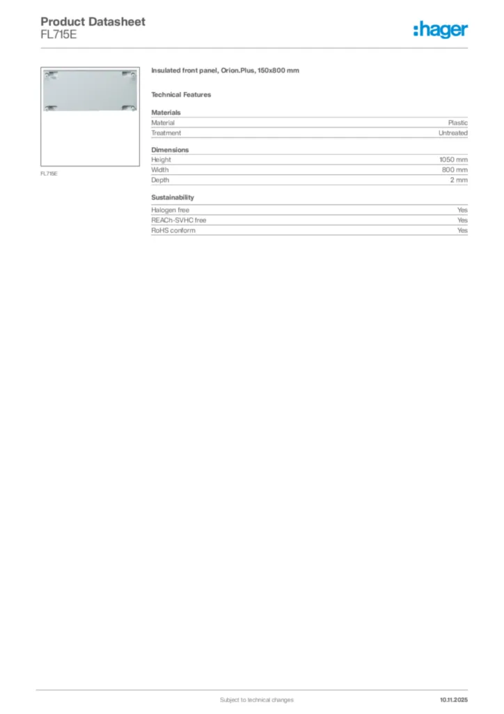 Image Hager Product data sheet FL715E  | Hager Africa