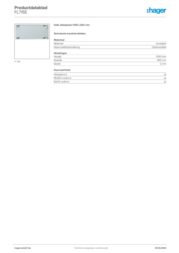 Afbeelding Hager Productdatablad FL715E | Hager Belgium