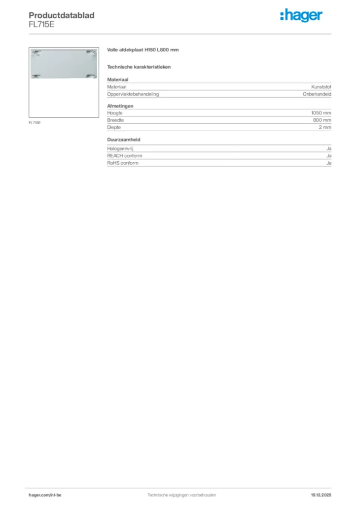 Afbeelding Hager Productdatablad FL715E | Hager Belgium
