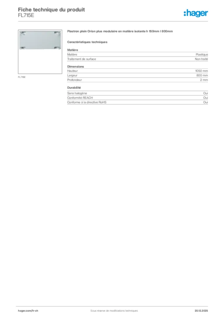 Image Hager Fiche technique du produit FL715E | Hager Suisse