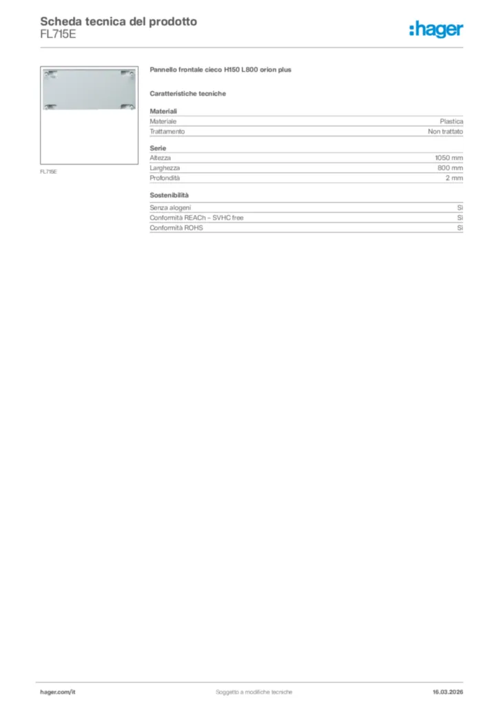 Immagine Hager Scheda tecnica del prodotto FL715E | Hager Italia